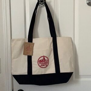 Trader Joes Tote Bag Blue Canvas Large 20” x 15” New